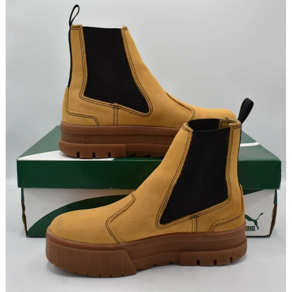 Puma Womens 7.5 Mayze Suede Brown Taffy‎ Tan Platform Chelsea Boots Shoes